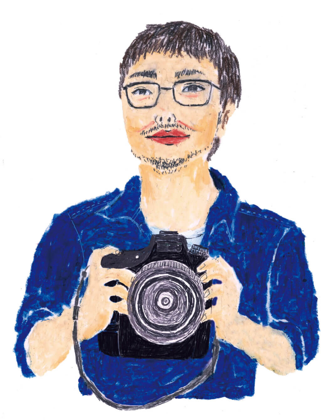 「ねこのきもち」イラストカット ベネッセ2018年「カメラを持つ男性」